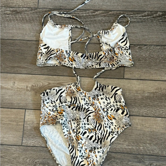 NWT Women One-piece Swimsuit Bodysuit Bikini Monokini Open Back Leopard Print - Picture 6 of 7